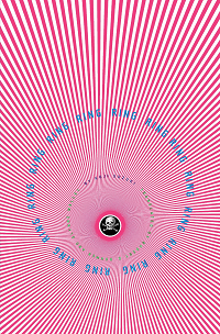 cover of The Ring by Koji Suzuki; repeating optical illusion pattern of red lines and blue circles, with a skull in the center