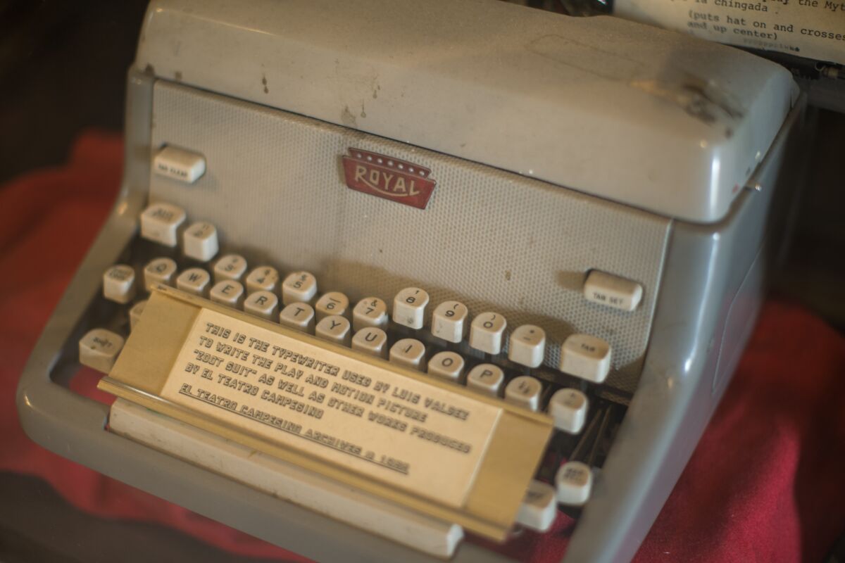 Luis Valdez' typewriter, which he used to write "Zoot Suit," on display at El Teatro Campesino.