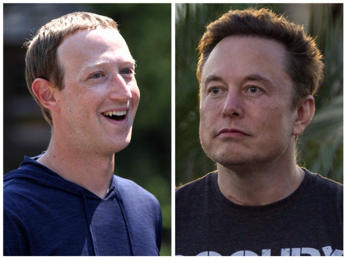 Side-by-side image of Mark Zuckerberg and Elon Musk.