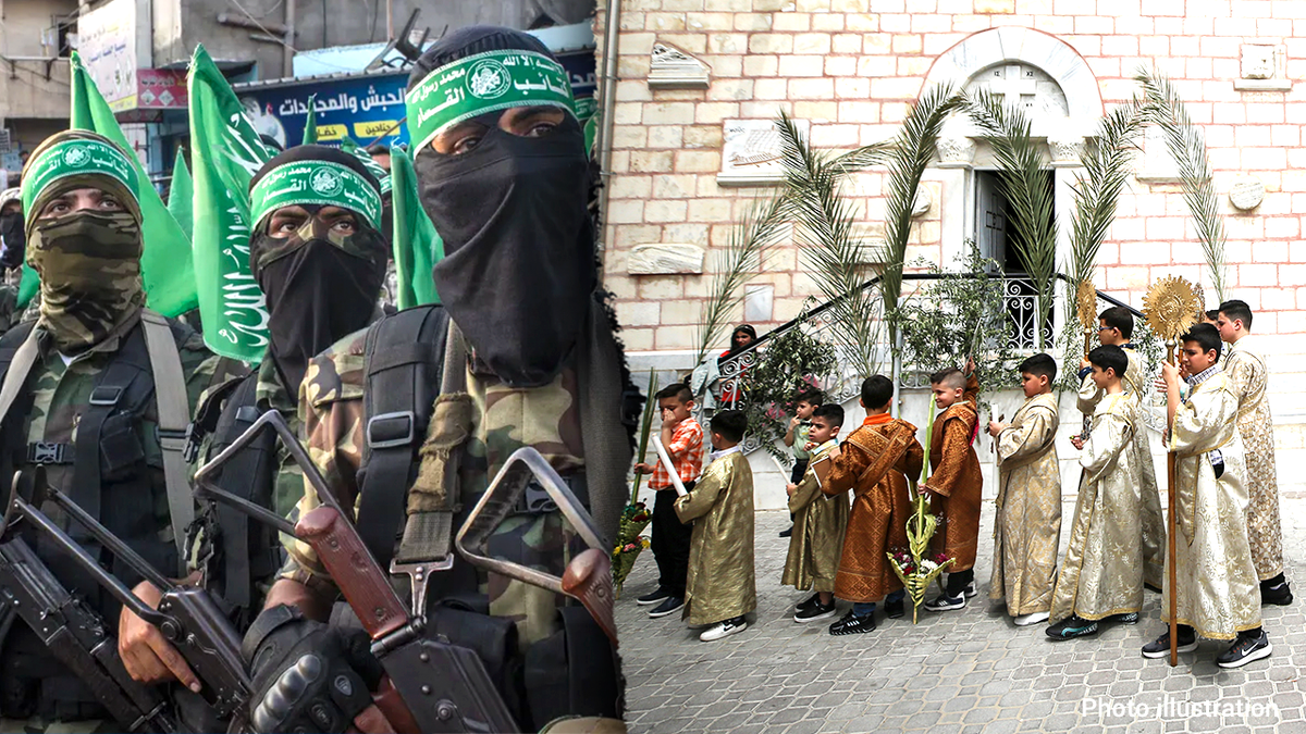 Photo illustration of Hamas and Gazan Christians