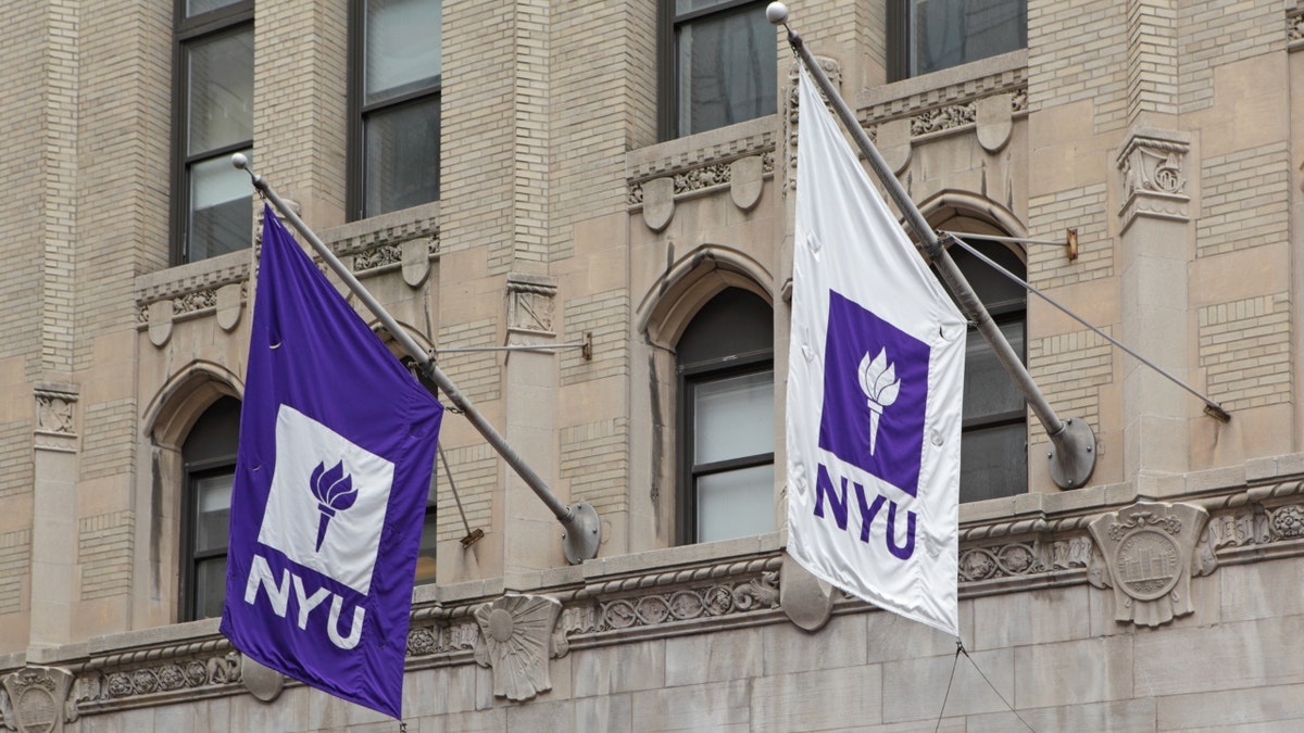 NYU flags on building