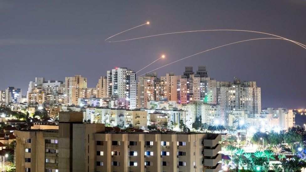 Israel's Iron Dome anti-missile system intercepts rockets launched from the Gaza Strip, as seen from Ashkelon, southern Israel