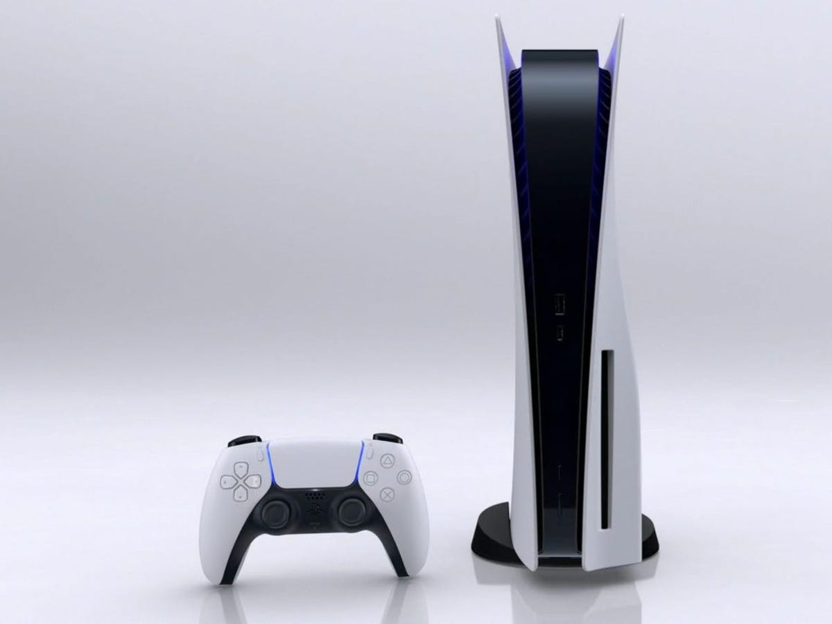 Sony Playstation 5 console next to a controller.