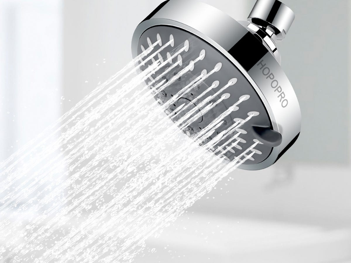 image of hopopro shower head spraying water in a bathroom