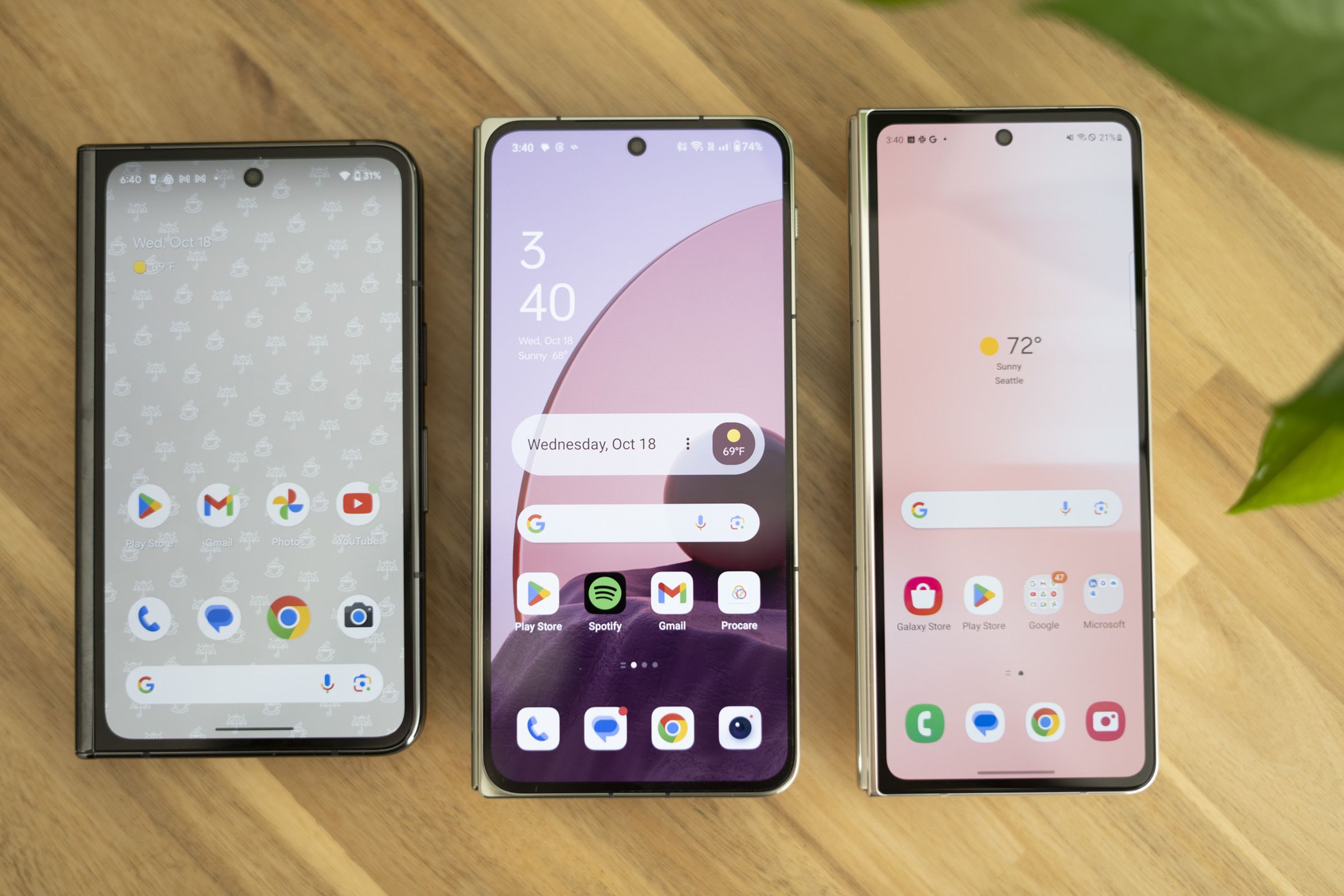 OnePlus Open next to Pixel Fold and Galaxy Z Fold 5.