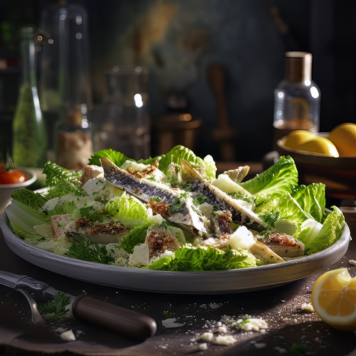Anchovies in a Caesar Salad