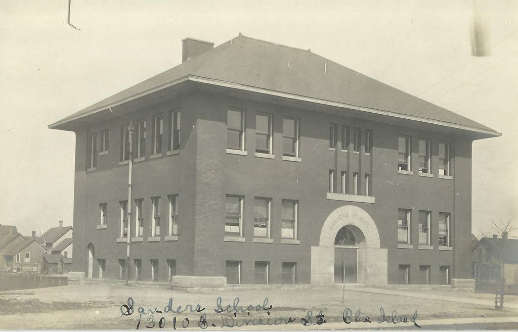 An undated photo from the Blue Island Historical Society shows Sanders School in Blue Island, one of several structures in the city designed by Prairie School architect George W. Maher.