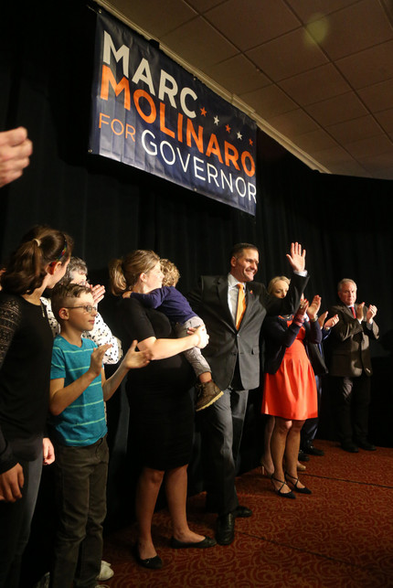Republican gubernatorial candidate Marc Molinaro waves before delivering his concession speech.