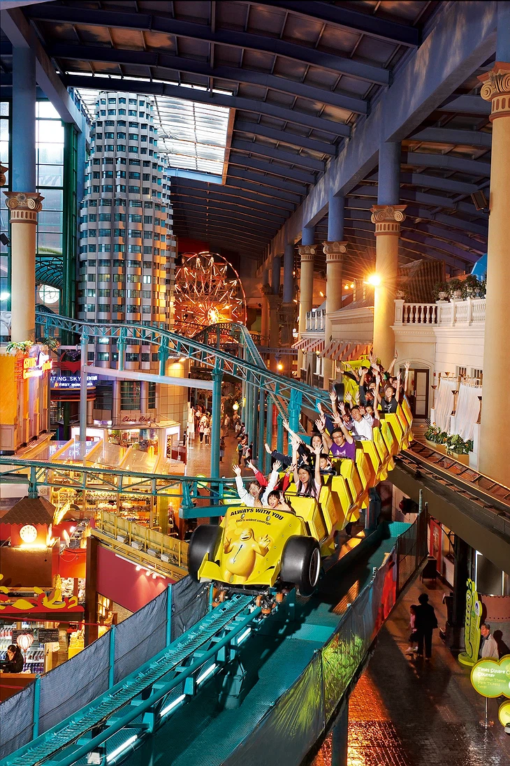 The indoor hotel has more than 20 rides