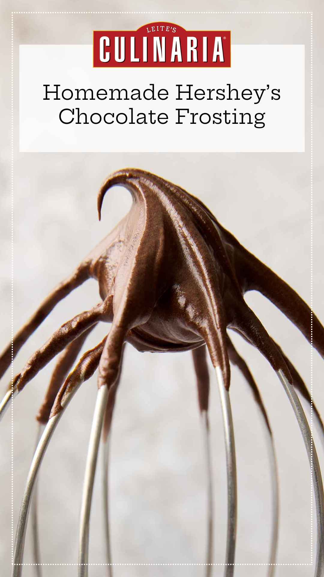 Chocolate frosting on a wire mixer whisk.