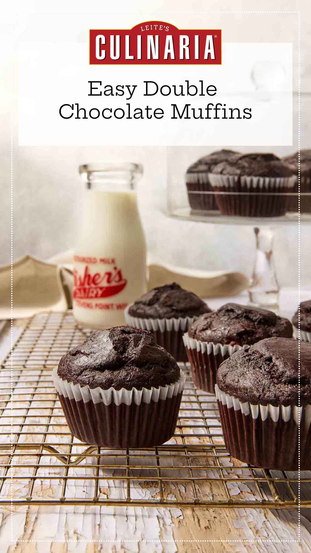 Chocolate muffins cooling on a wire rack.