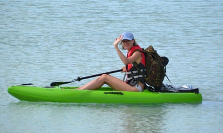 Natacha kayaking on Lizard Island, Australia, in 2017.