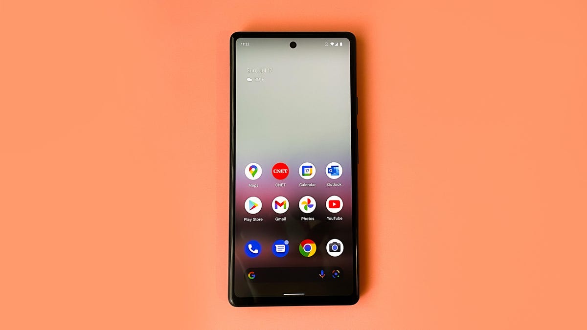 Google's Pixel 6A phone with app icons on the home screen