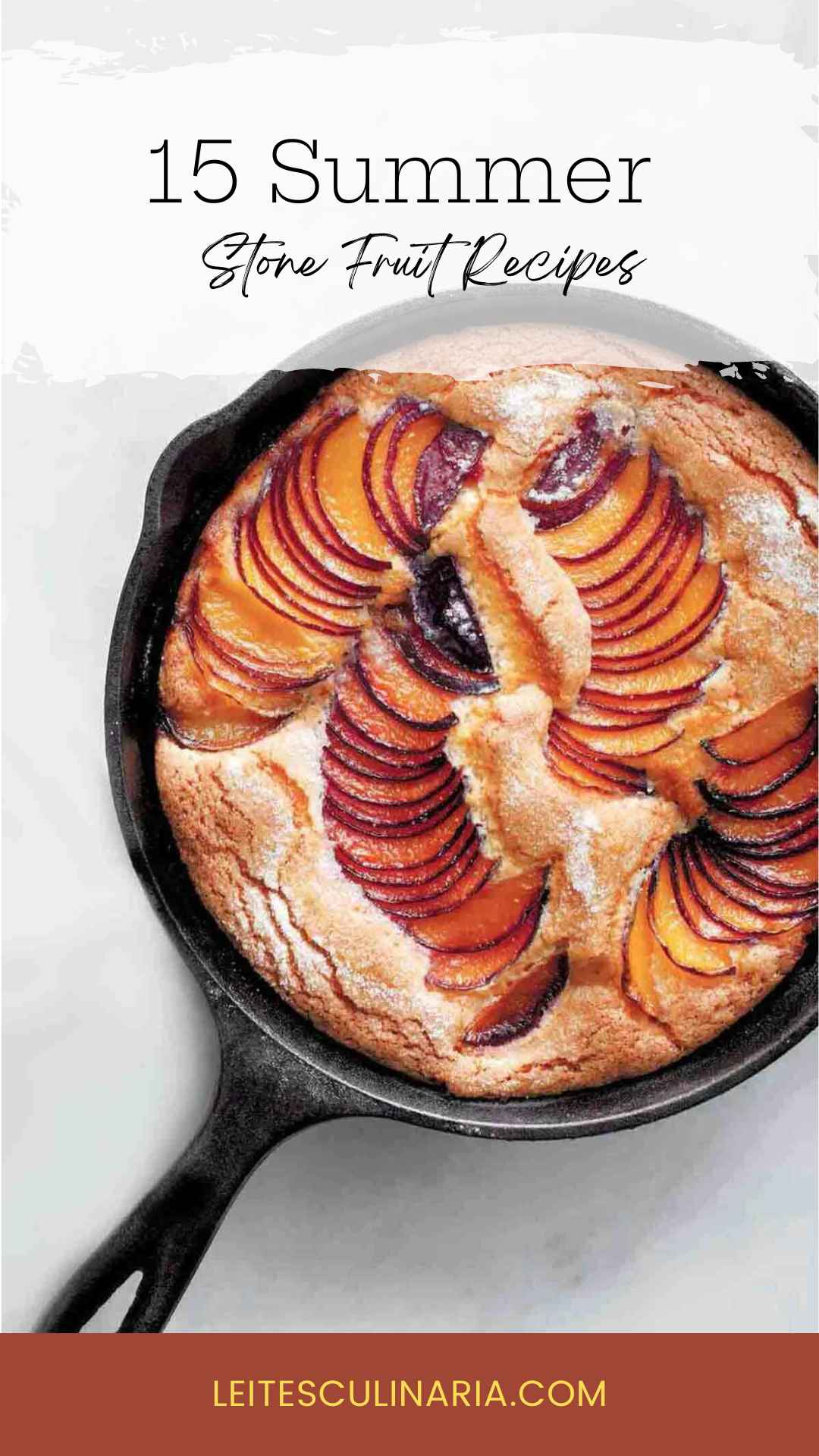 A skillet cake with sliced plums fanned through the batter.