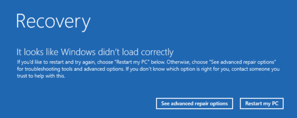 windows recovery windows load error