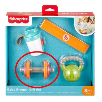 Recalled dumbbell toy sold in the Fisher-Price Baby Bicep Gift Set (Model GJD49)