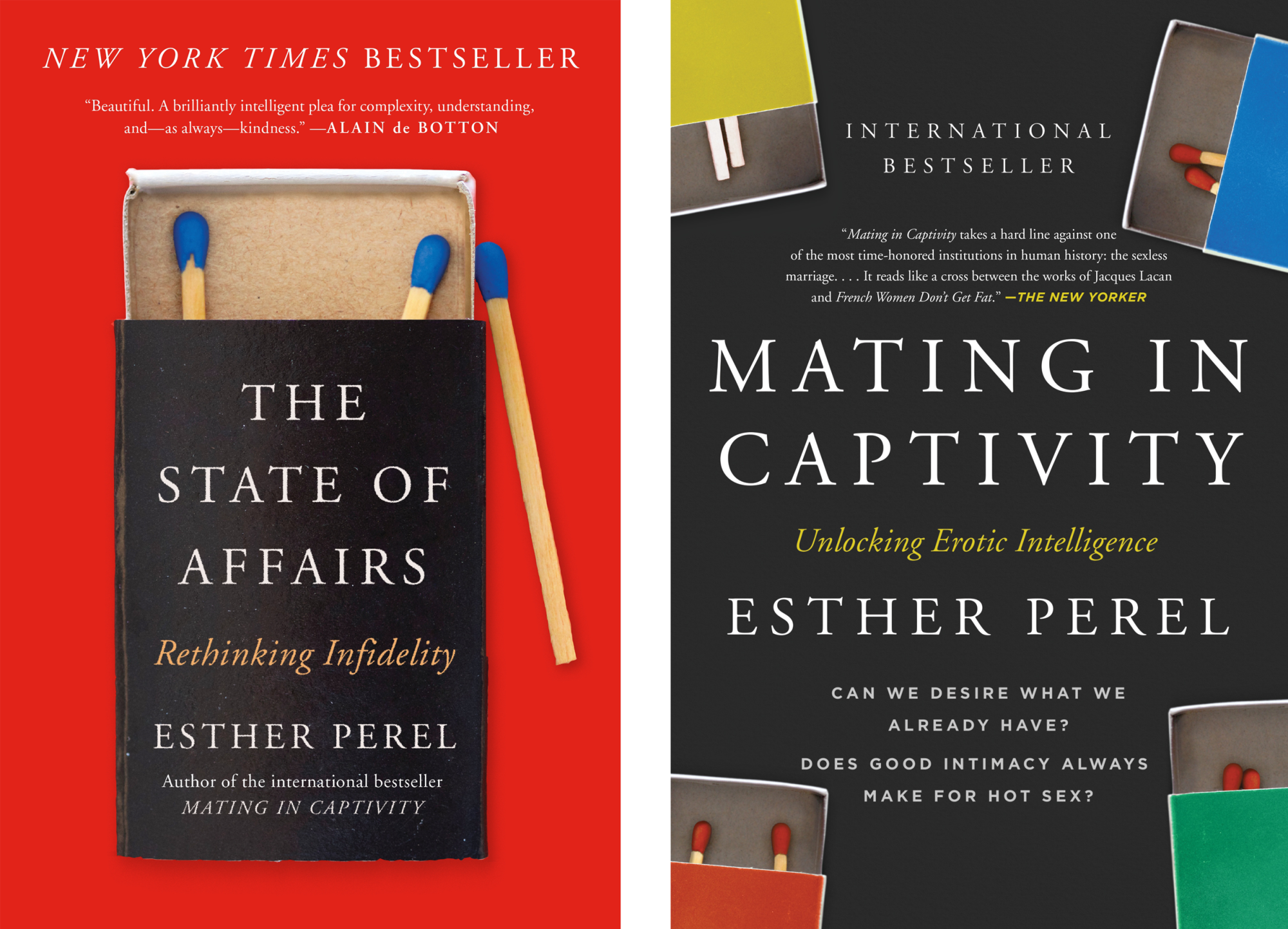 Book jackets for "The State of Affairs" and "Mating in Captivity" by Esther Perel