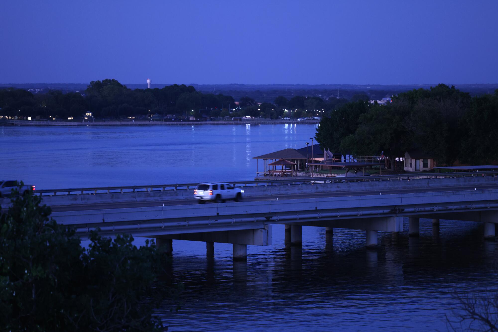 The Brazos River in Granbury, Texas, at dusk.