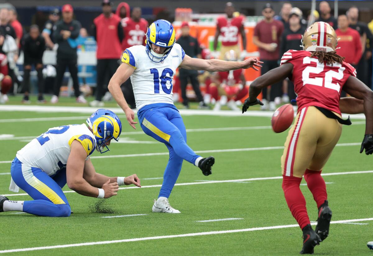 The Rams' Joshua Karty kicks the game-winning field goal.