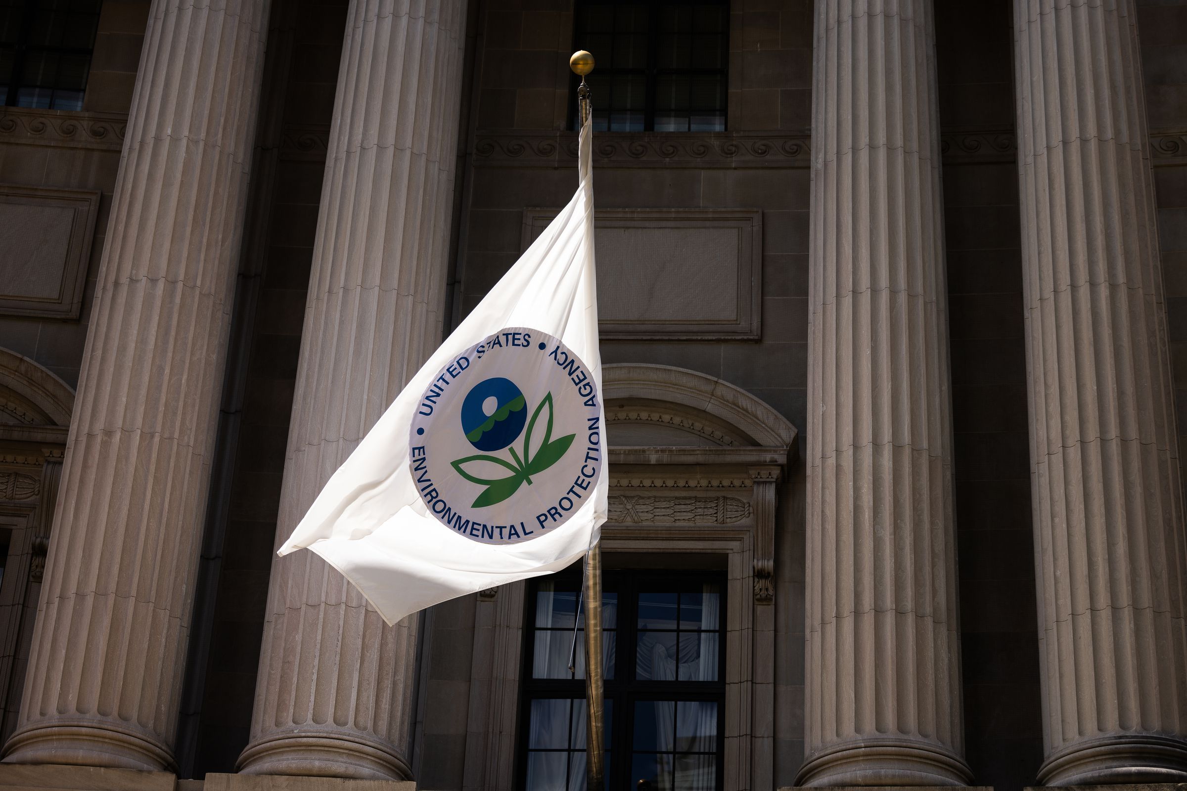 A flag with the EPA logo outside of the agency’s building in Washington, DC.