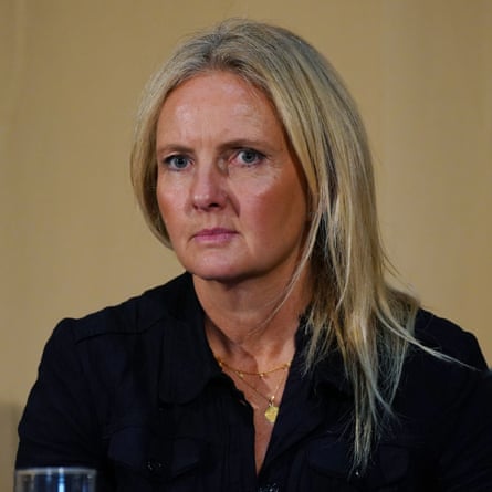 One of Fayed’s accusers, Natacha, with blond hair draped over her left shoulder, at a press conference for the BBC documentary 