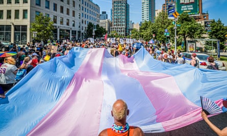 A giant trans flag