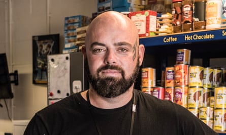 Bradley Thompson in a room full of food