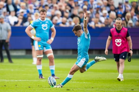 George Ford kicks a penalty during Sale’s Premiership semi-final defeat by Bath