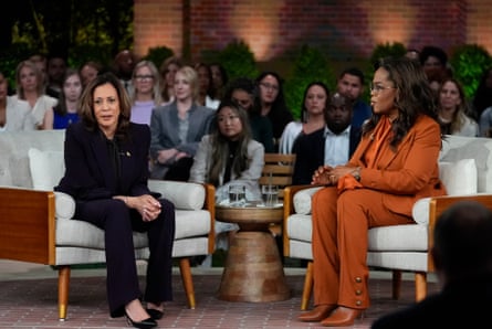 Kamala Harris speaks to Oprah Winfrey in Detroit