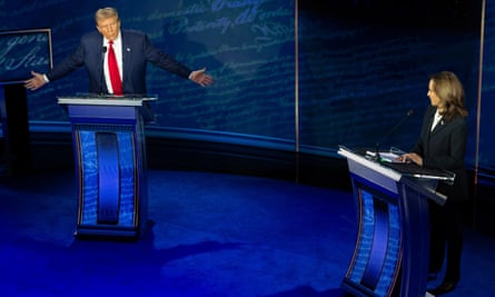 Former President DONALD TRUMP and Vice President KAMALA HARRIS on stage during the ABC News Presidential Debate, 10 Sep 2024