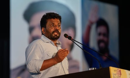 Anura Kumara Dissanayake at the podium making a speech.