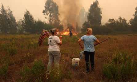 People watching a fire in bushveld