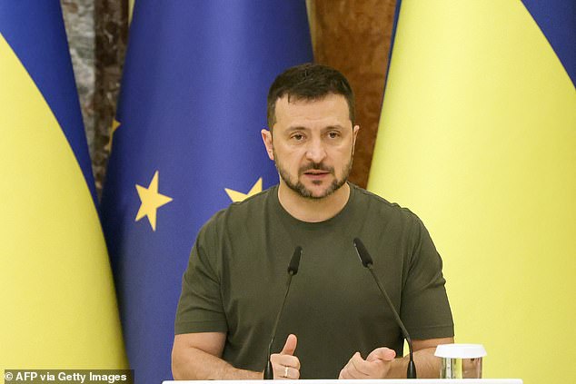 Ukrainian President Volodymyr Zelensky speaks during a joint press conference with European Commission President in Kyiv, on September 20