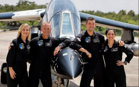 Reuters Anna Menon, Scot Poteet, Jared Isaacman and Sarah Gillis make up the private sector crew of the Polaris Dawn mission