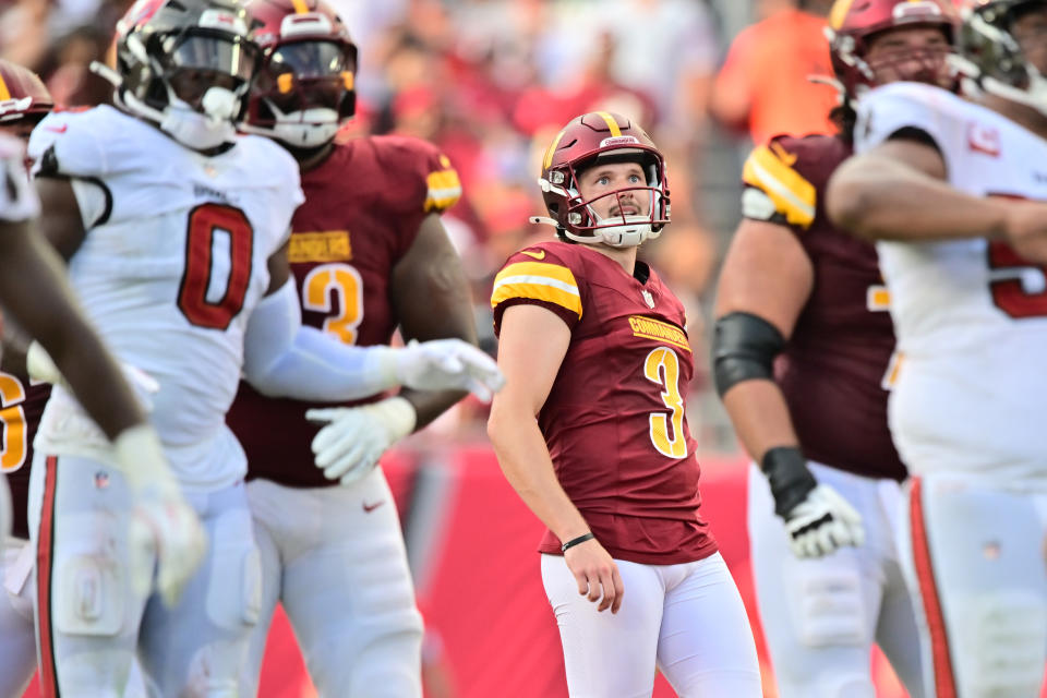 Cade York is out of a job after missing two field goals in Washington's season opener. (Julio Aguilar/Getty Images)