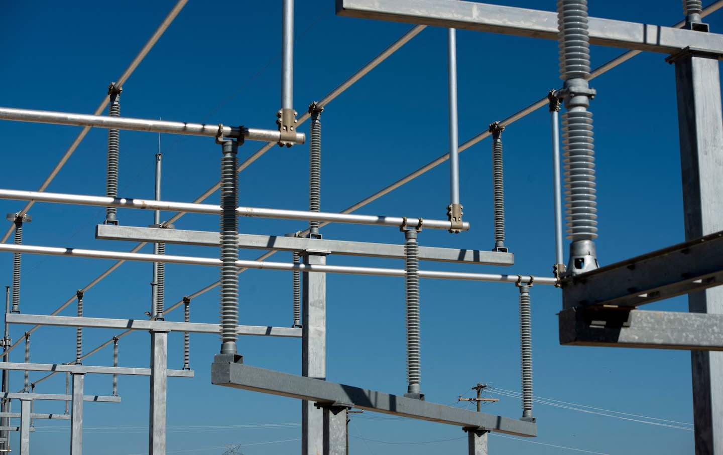 Power lines for Bitcoin mining warehouses in Rockdale, Tex.