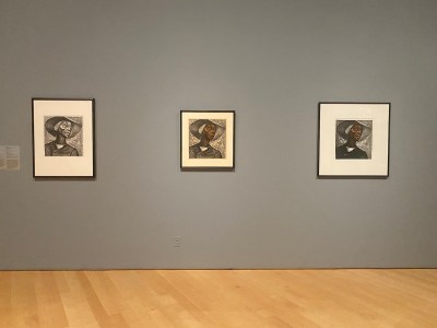 Three prints showing a Black woman in a straw hat.