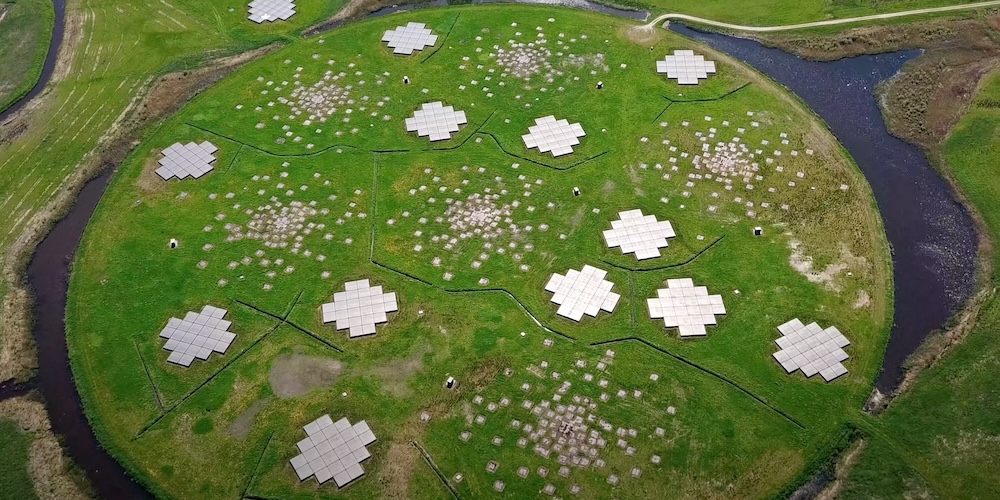 A photo of the heart of LOFAR (LOw Frequency ARray), which consists of tens of substations spread across Europe.