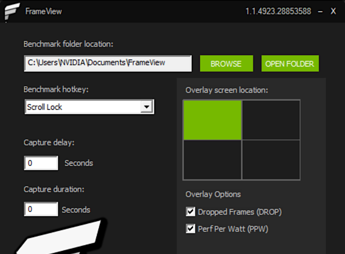 Nvidia App FrameView settings screenshot