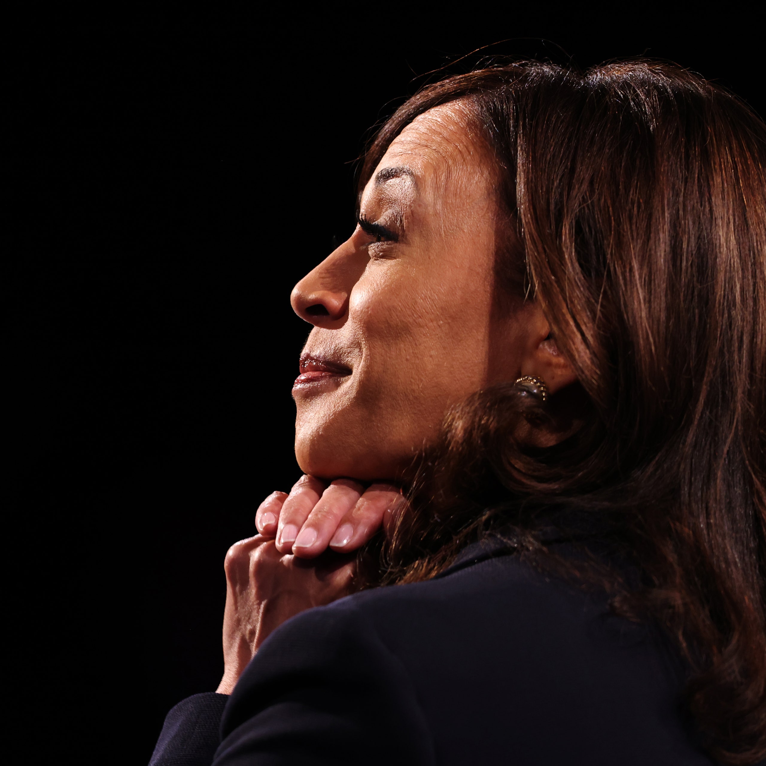 Kamala Harris pictured from the side.