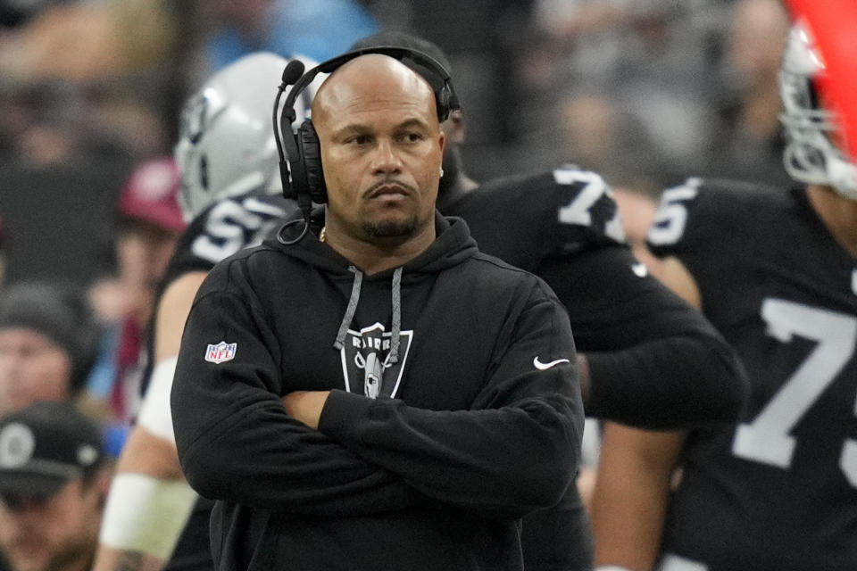 Antonio Pierce suggested on Sunday that some Raiders jobs aren't safe. (AP Photo/John Locher)