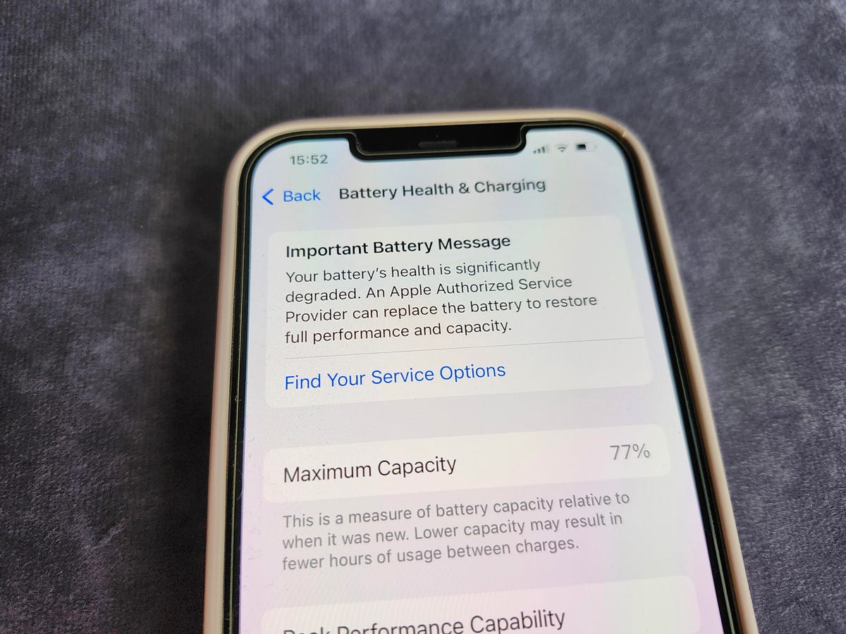 Battery message on iPhone 12 Pro Max.