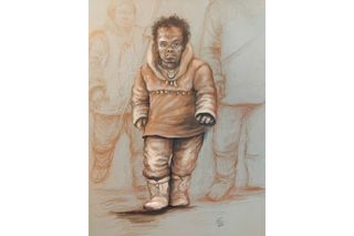 A pencil illustration of a young man with dwarfism