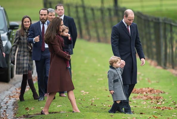 Prince William, Duke of Cambridge, Catherine, Duchess of Cambridge, Prince George of Cambridge, Princess Charlotte of Cambridge, Pippa Middleton and James Middleton attend Church on Christmas Day on December 25, 2016 in Bucklebury, Berkshire.