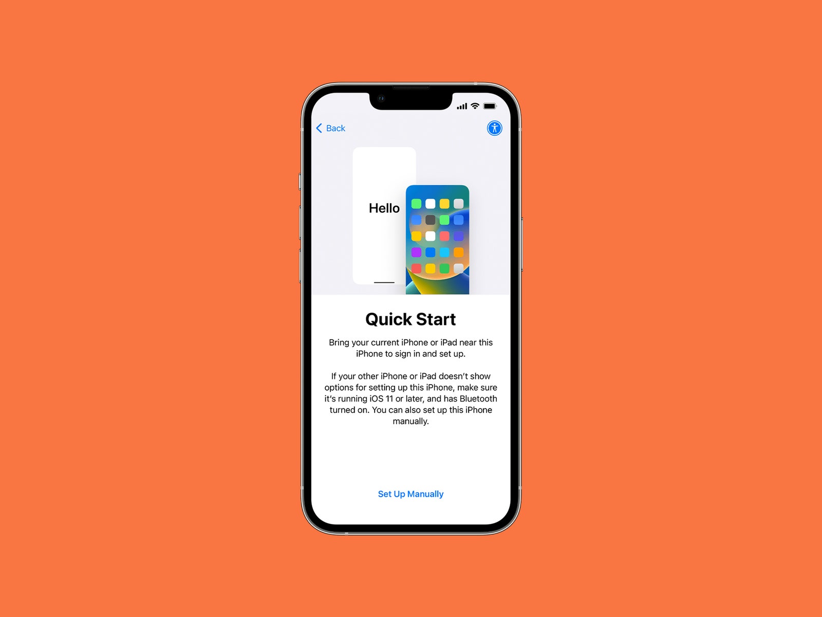 Apple iPhone displaying Quick Start screen during setup