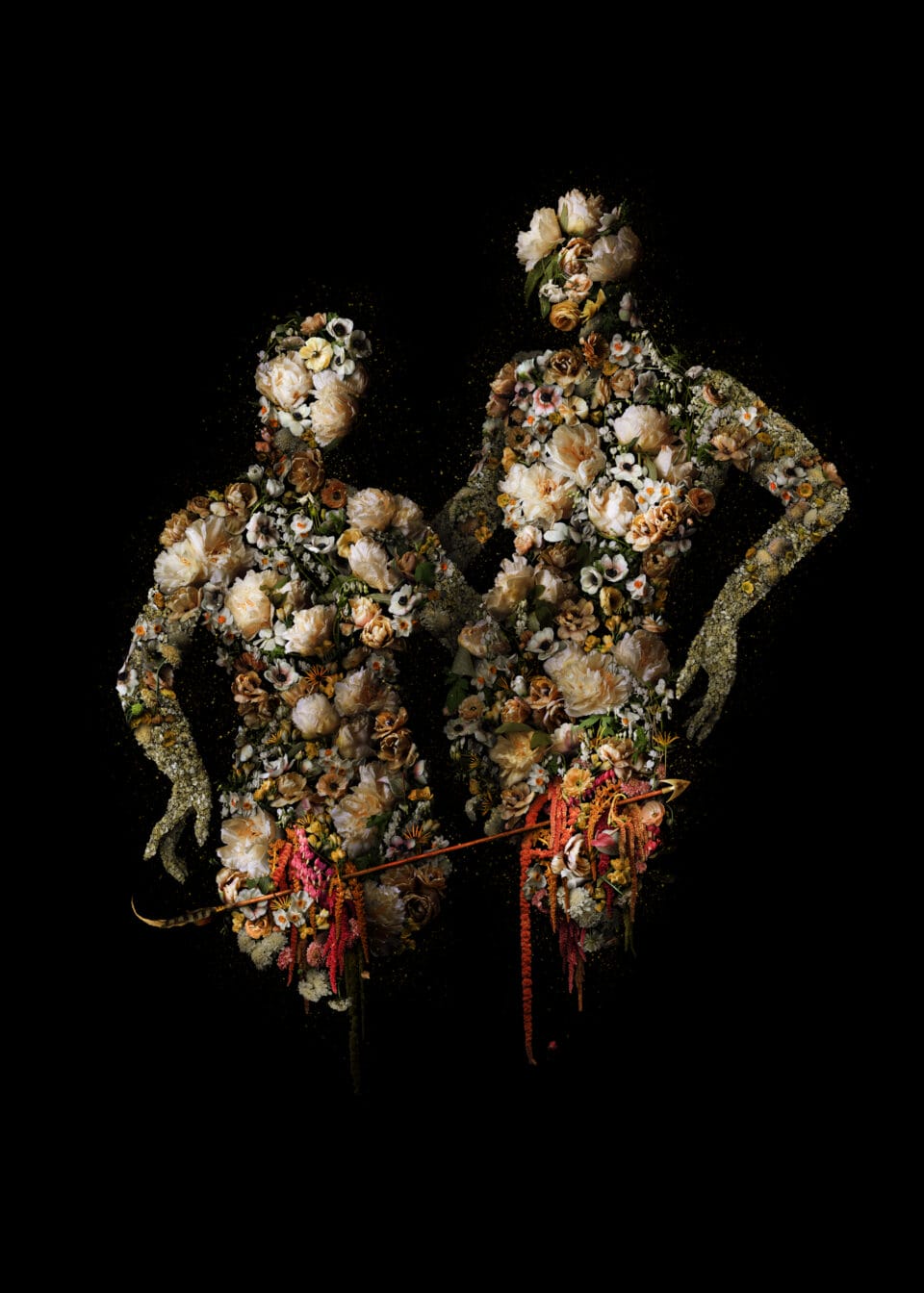 vibrant botanicals are collaged into two women's figures