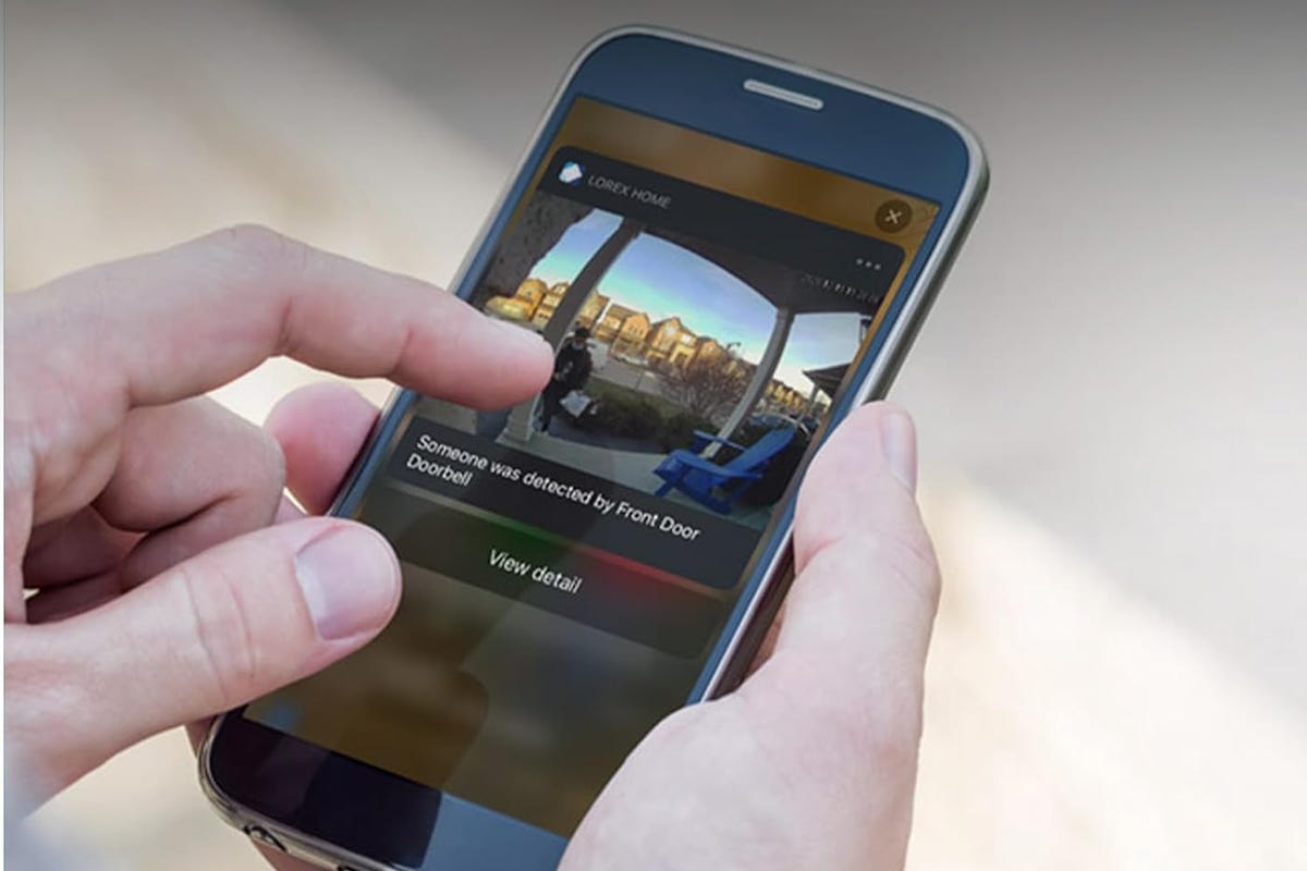 A smartphone showing the view from a Lorex camera.