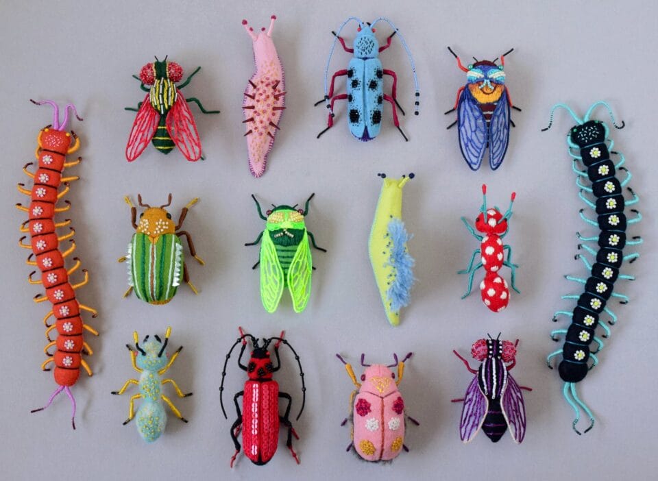 a collection of felted insects