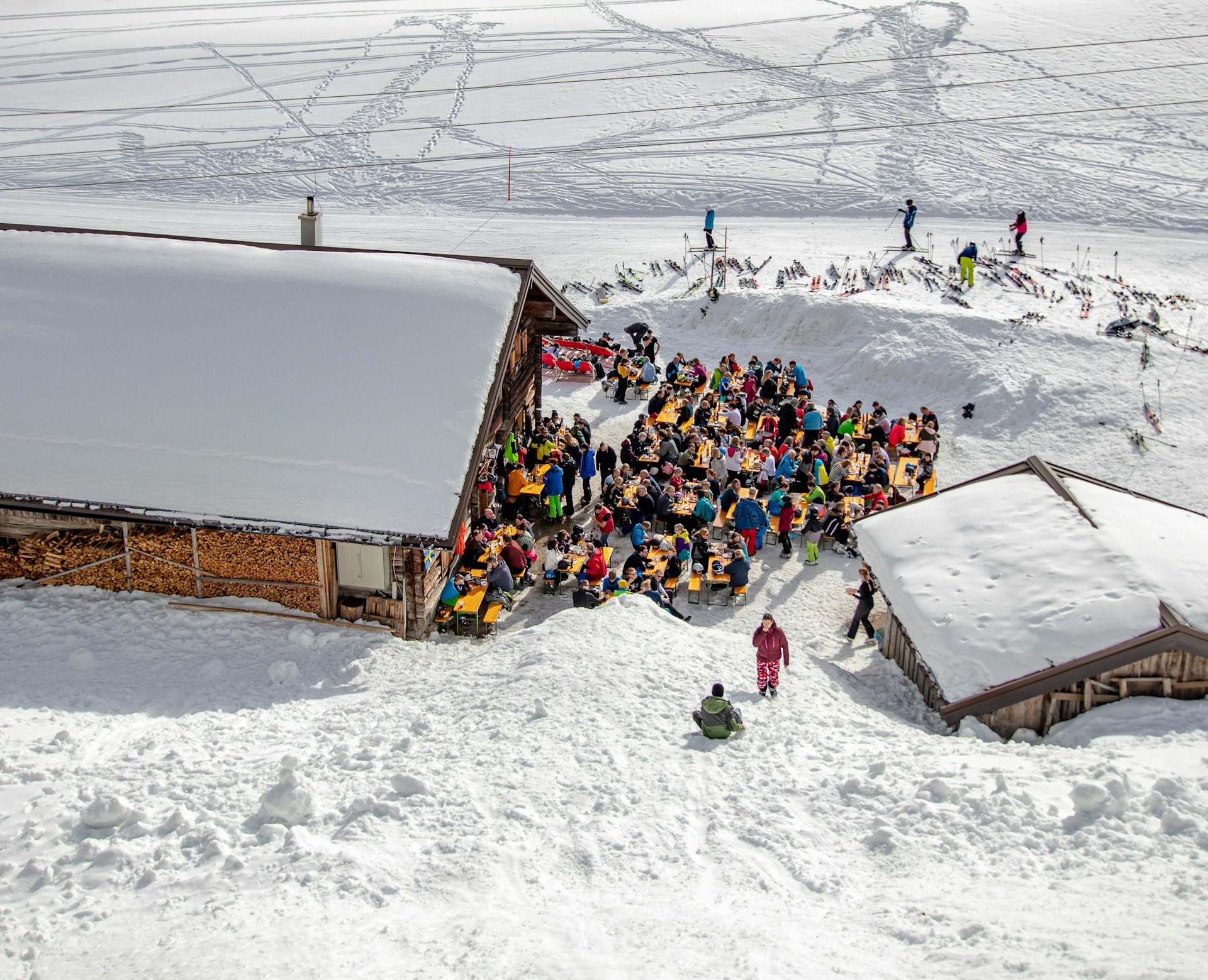 People relaxing in after-ski bar restaurant, Tirol, Austria