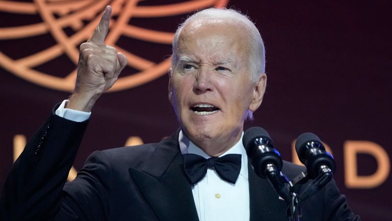 President Joe Biden speaks at the Congressional Black Caucus Foundation's Phoenix Awards Dinner in Washington, Saturday, Sept. 14, 2024. (AP Photo/Mark Schiefelbein)